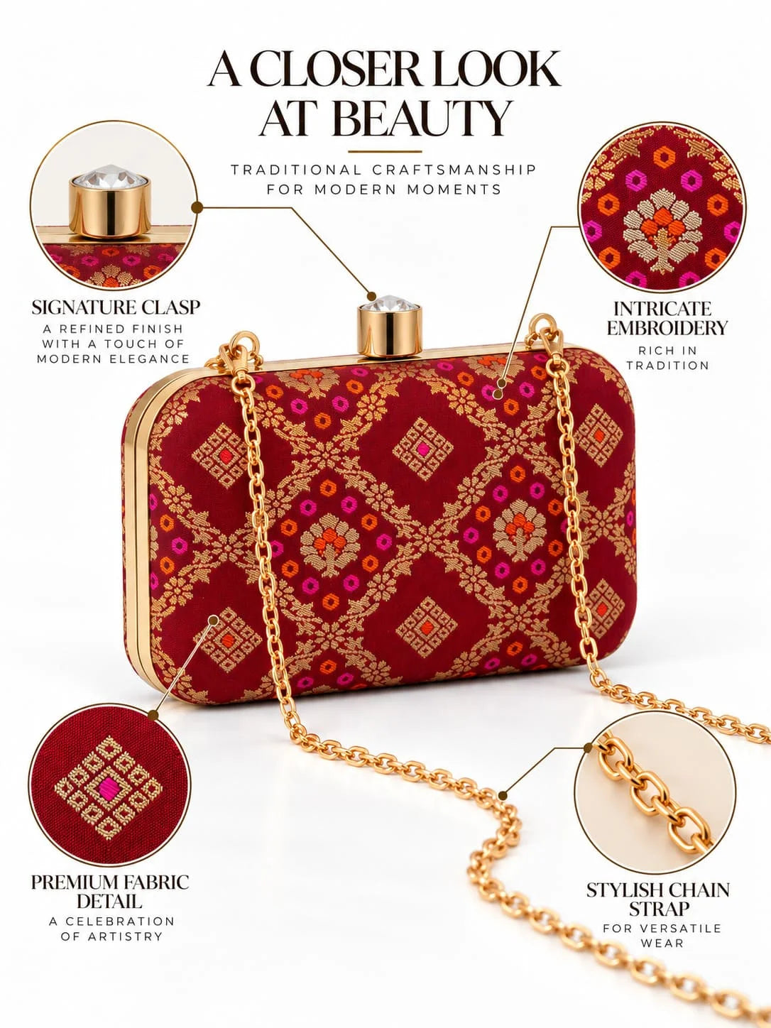 Red box clutch purse by THE TAN CLAN featuring a sleek, compact design perfect for evening and special occasions.