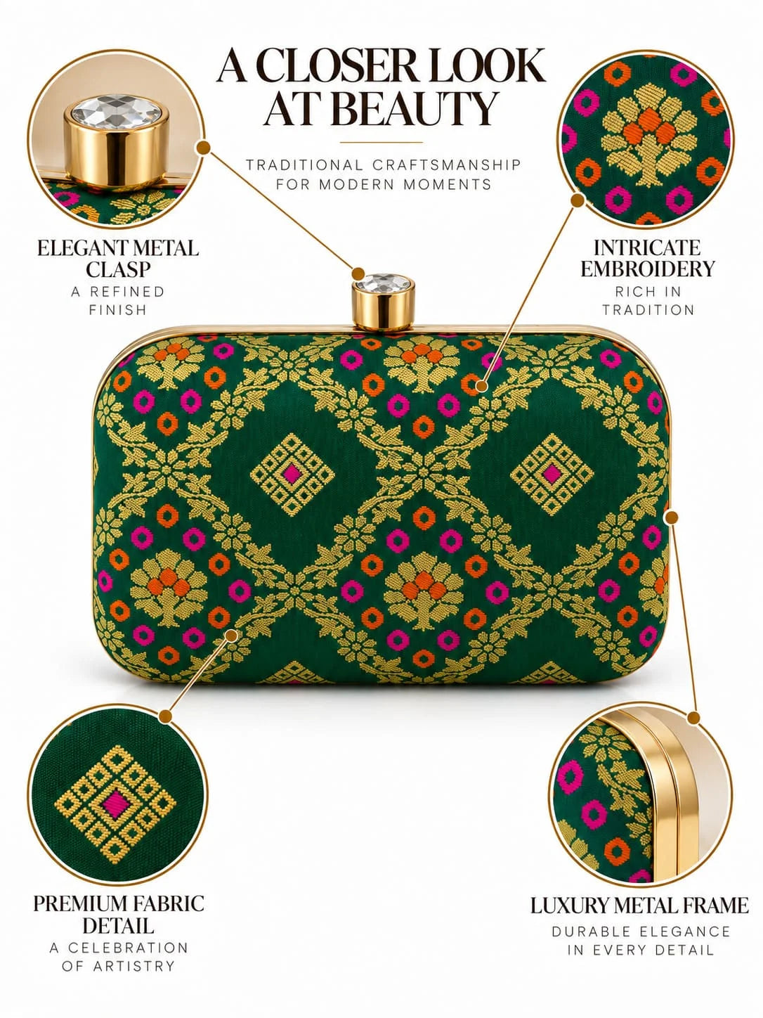 Dark green Mahi box clutch by THE TAN CLAN with a sleek, structured design and subtle texture, perfect for evening occasions.