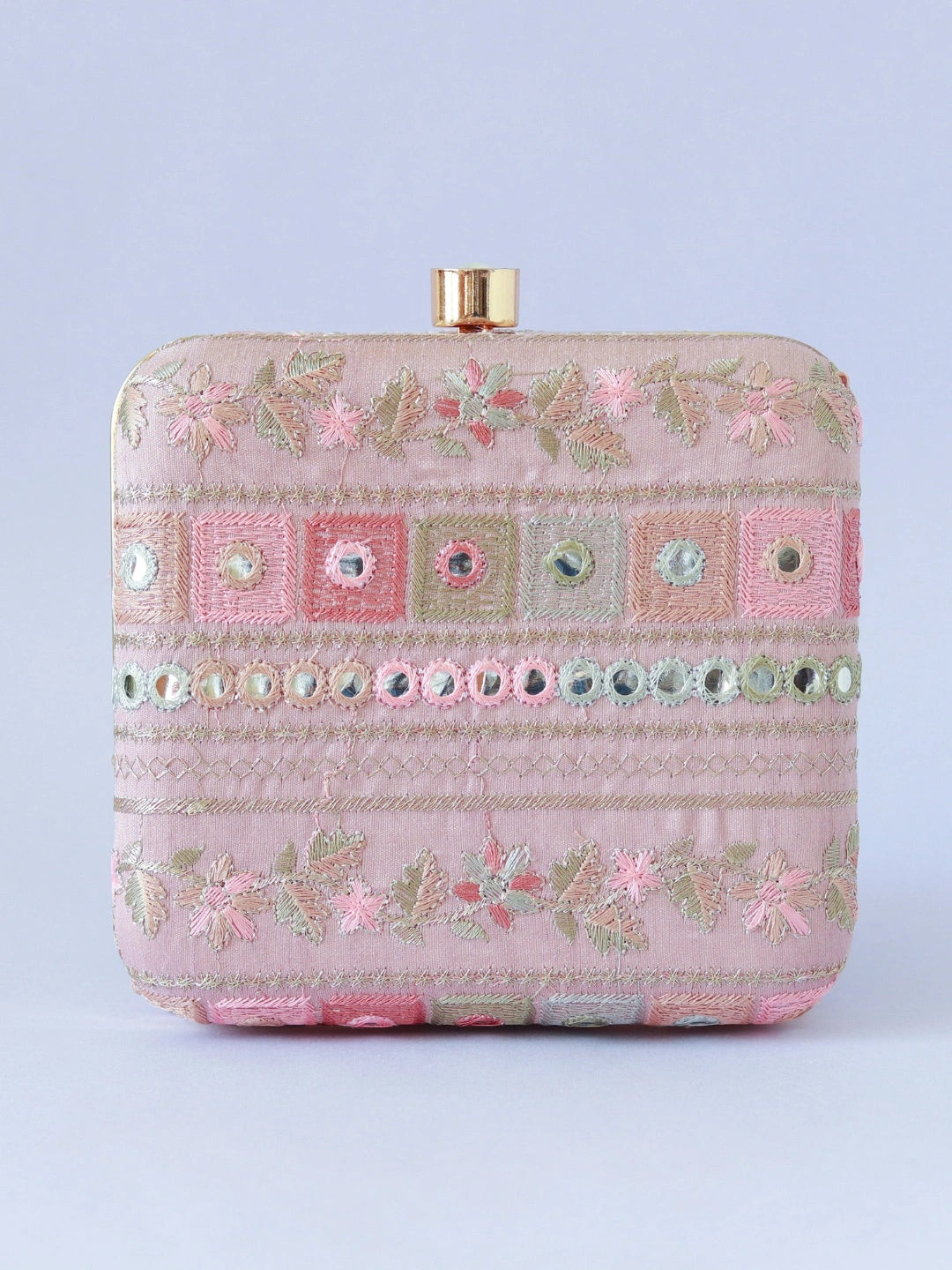 Phulwaari floral box clutch by The Tan Clan featuring intricate embroidery and vibrant floral design for elegant occasions.