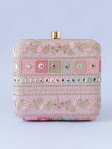 Phulwaari floral box clutch by The Tan Clan featuring intricate embroidery and vibrant floral design for elegant occasions.
