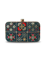Elora Green Box Clutch by The Tan Clan featuring a sleek rectangular design with a glossy finish and minimalist style.