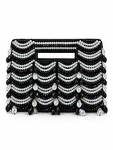 Lara Black Handcrafted Beaded Bag by THE TAN CLAN featuring intricate beadwork and a stylish hand-held design.