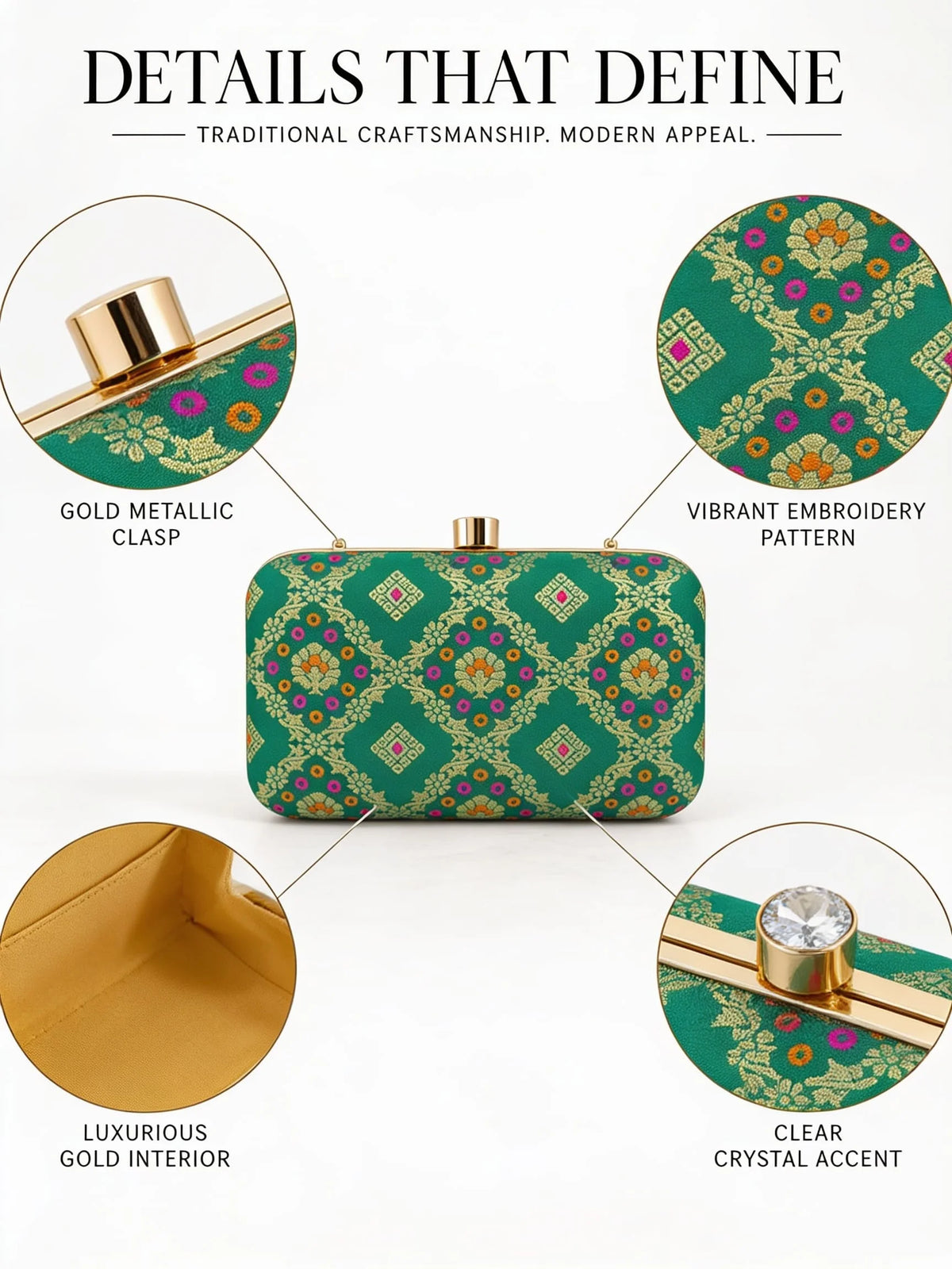 Light green box clutch by THE TAN CLAN with sleek design and gold clasp, perfect for elegant occasions.