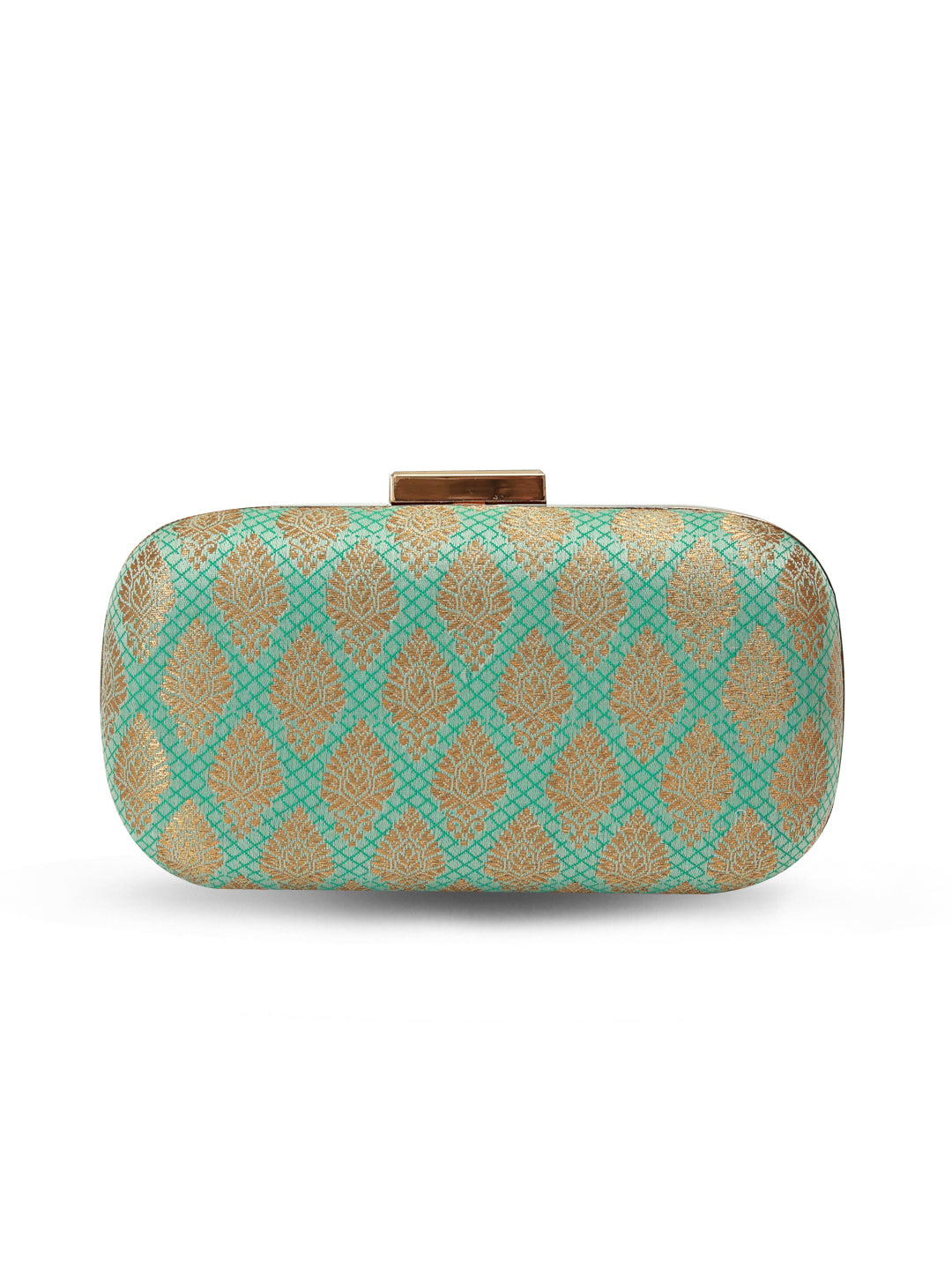 Green long clutch bag by The Tan Clan with a sleek, minimalist design and smooth texture, perfect for elegant occasions.