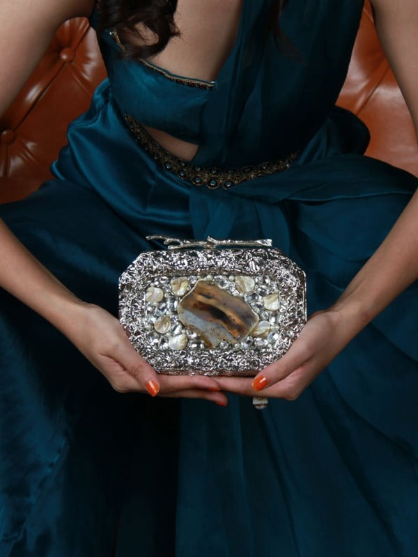 Burj Embellished Agate Stone Clutch