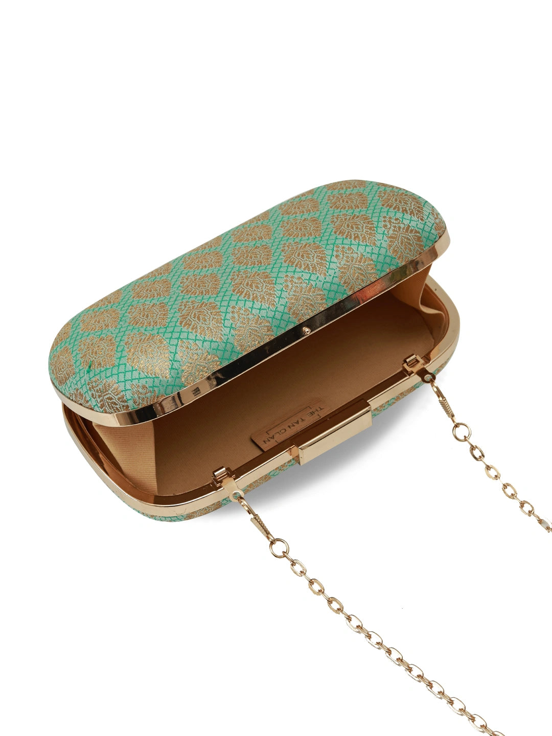 Classic green long clutch bag by The Tan Clan, featuring a sleek design and smooth texture, ideal for elegant occasions.
