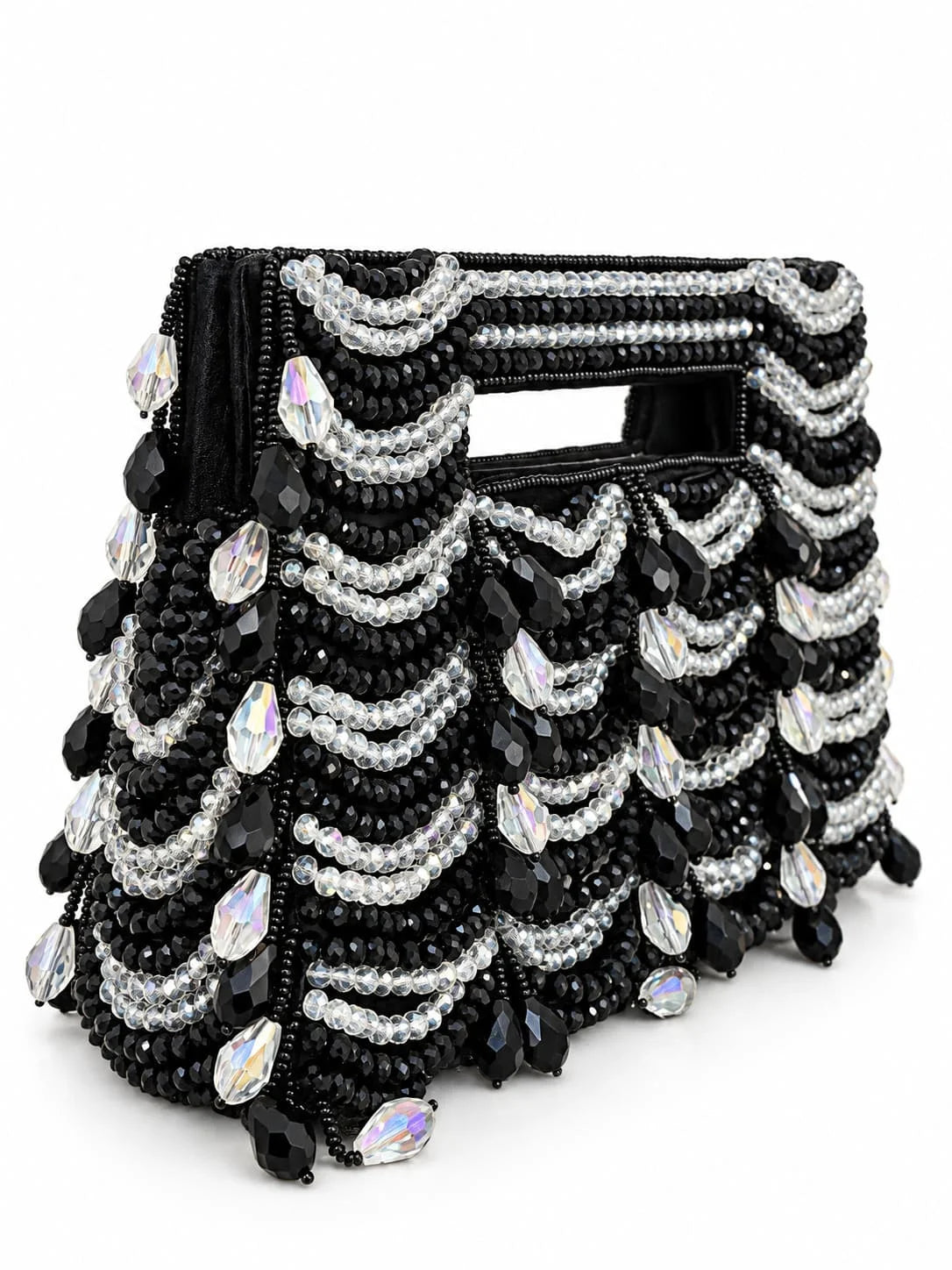 Lara Black handcrafted beaded bag from THE TAN CLAN featuring intricate beadwork and a compact, stylish design.