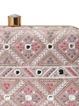 Pink box clutch purse from The Tan Clan's Ariba collection, featuring a stylish and compact design with a smooth finish.