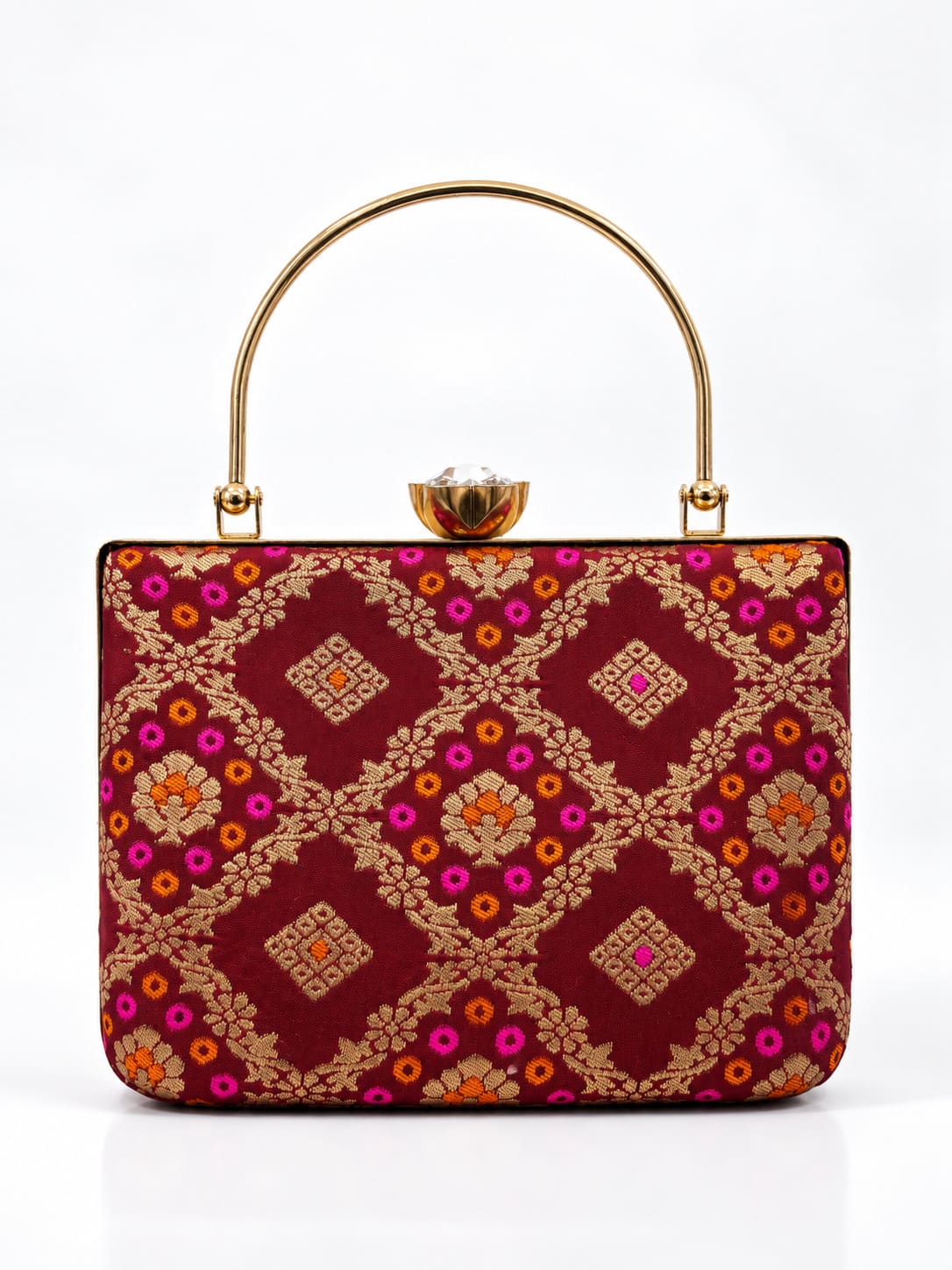 Mahi Red Casket Clutch by THE TAN CLAN with textured red finish and gold clasp, elegant and compact evening bag.
