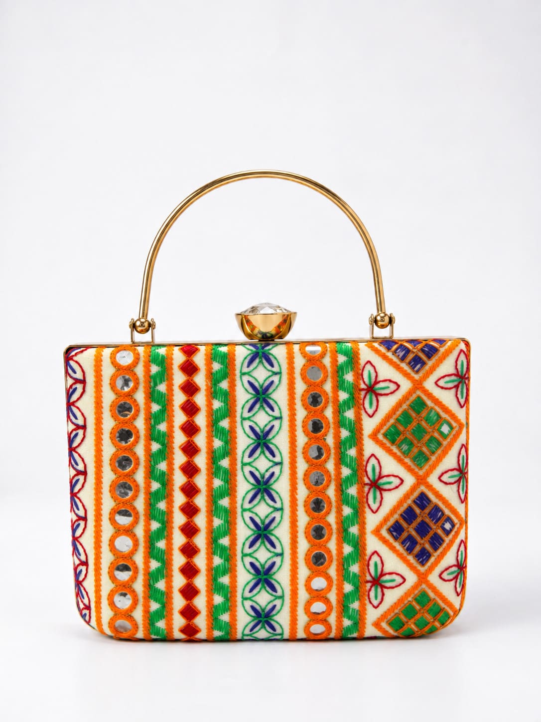 Multicolor Satrang casket clutch by THE TAN CLAN with intricate embroidery and vibrant design, showcasing its elegant craftsmanship.