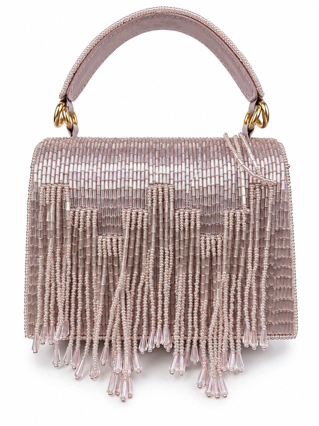 Maria Lilac Handcrafted Beaded Tasselled Bag with intricate beadwork and tassel details, perfect for stylish accessories.