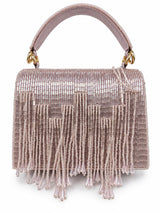 Maria Lilac Handcrafted Beaded Tasselled Bag with intricate beadwork and tassel details, perfect for stylish accessories.