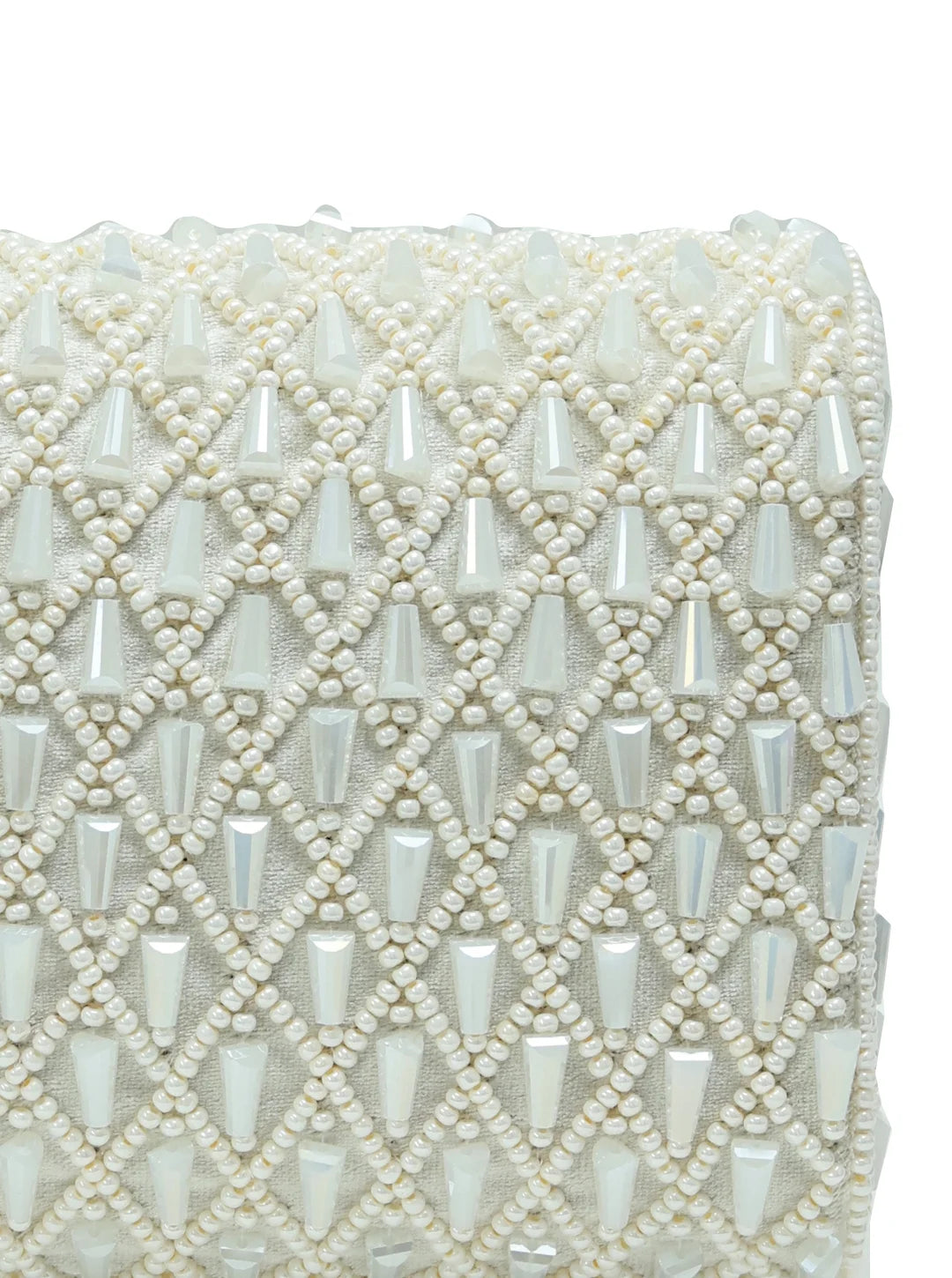 Decorative ribbon with a lattice pattern of pearls and crystals on a white background