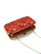 Elora Red Box Clutch by The Tan Clan showing a stylish rectangular handbag with a smooth red finish and sleek design.