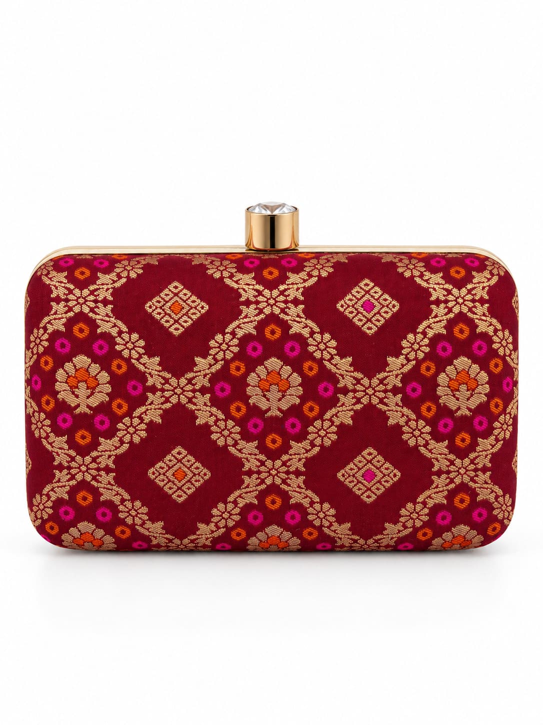 Red box clutch bag by THE TAN CLAN with sleek design and minimal details, perfect for elegant occasions.