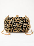 Shehnaaz Black Embroidered Box Clutch