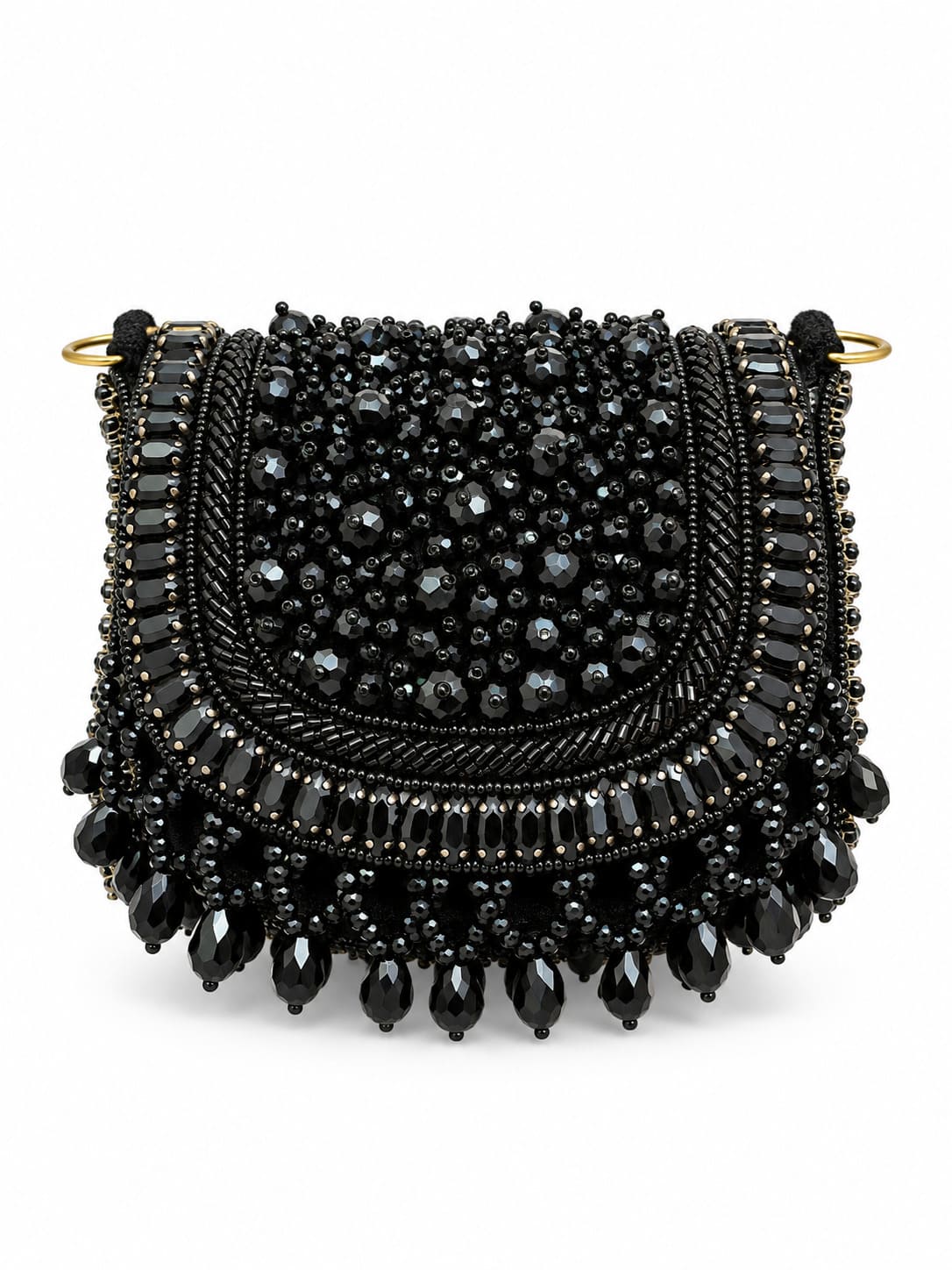 Zeenat Black Beaded Mini Flap Bag by THE TAN CLAN featuring beaded details and a compact, stylish design.