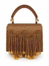 Maria Bronze handcrafted beaded tasselled bag from THE TAN CLAN, featuring intricate beadwork and a decorative tassel.