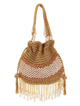 Dua gold pearl potli bag by The Tan Clan with shimmering beaded details and drawstring closure