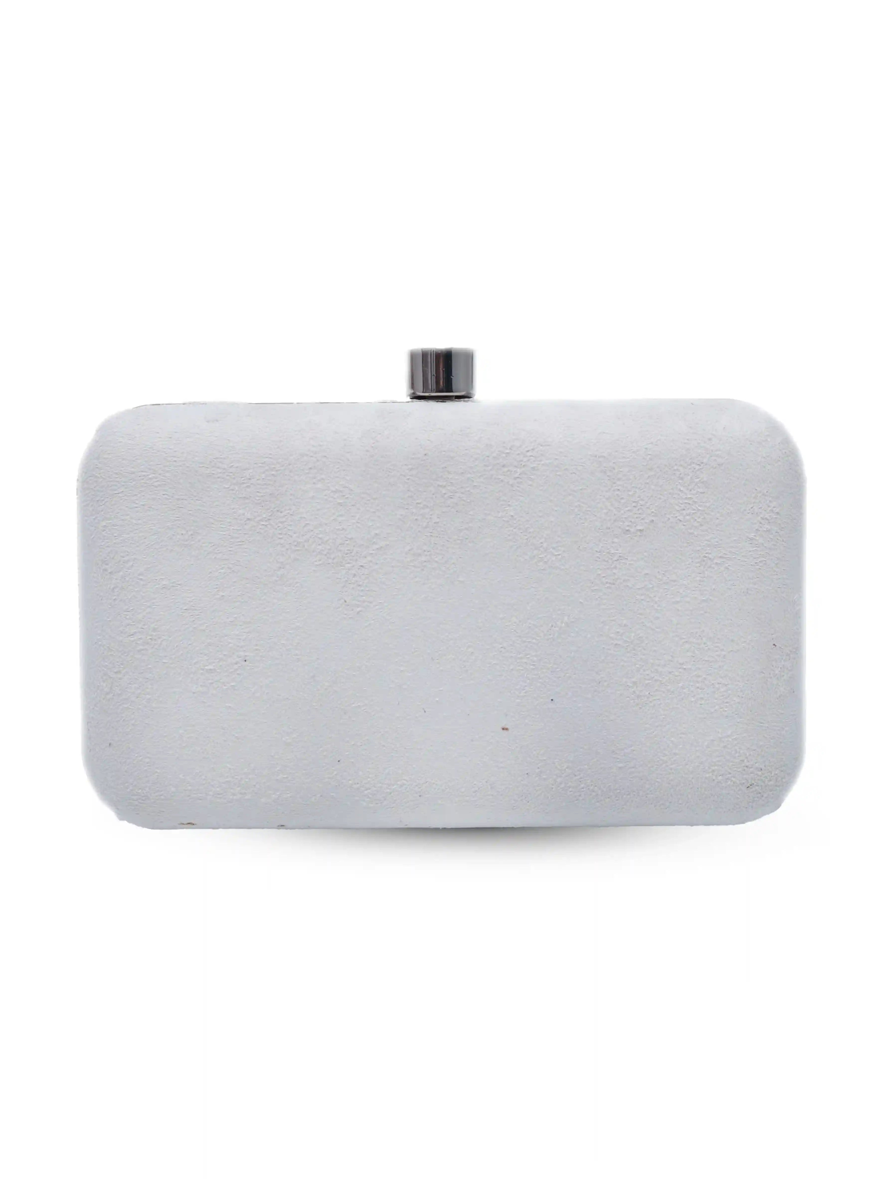 Pearly Silver Hand Embroidered Clutch