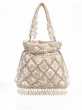 Rooh White Sequined Tasselled Potli
