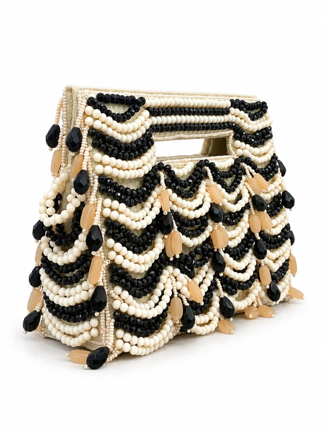 Multicolor handcrafted beaded bag by THE TAN CLAN featuring intricate beadwork and a compact, stylish design.