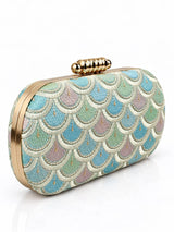 Veda Long Embroidered Clutch by THE TAN CLAN featuring intricate embroidery and a sleek, elegant design.