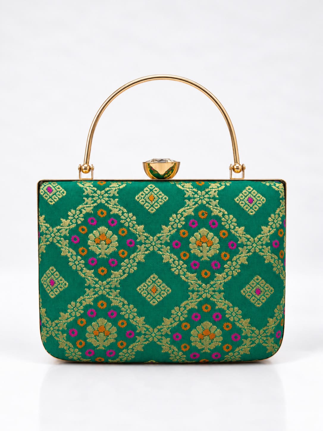 Light green casket clutch bag by THE TAN CLAN featuring a sleek design and compact size for elegant occasions.