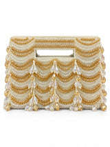 Lara White Handcrafted Beaded Bag by THE TAN CLAN with intricate beadwork and a compact, stylish design.