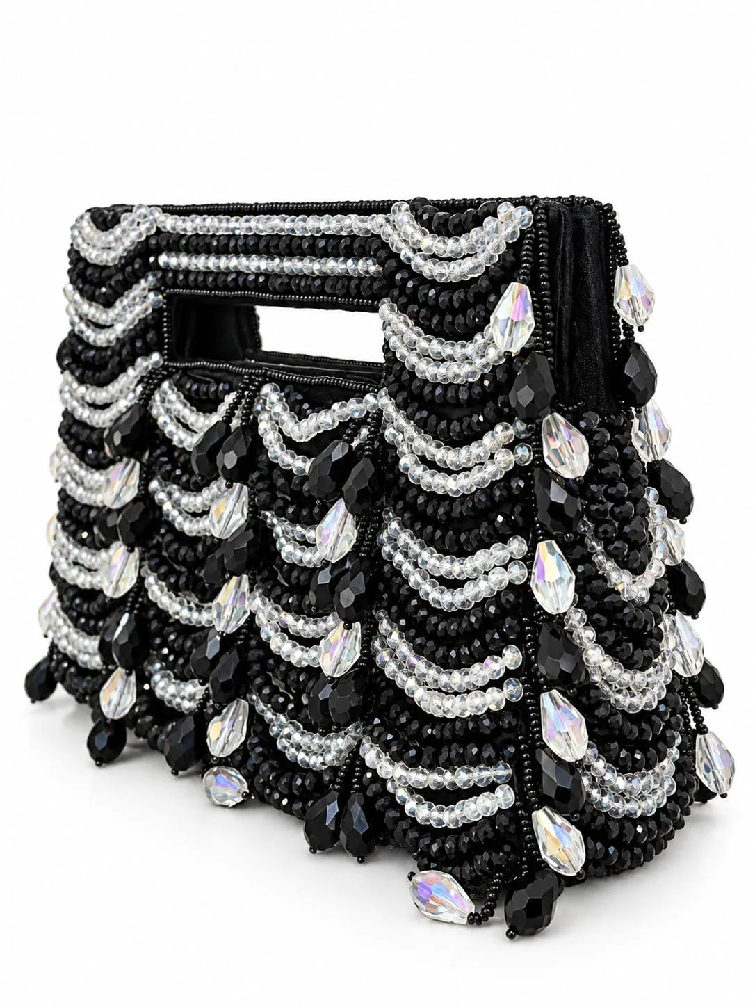 Lara Black handcrafted beaded bag by THE TAN CLAN featuring intricate beadwork and a compact design for stylish carry.