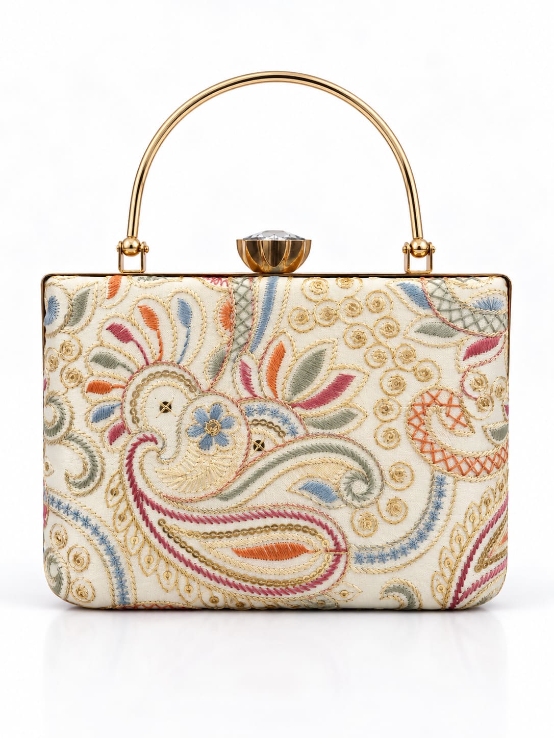 Kalki Casket embroidered clutch by THE TAN CLAN featuring intricate embroidery and compact design for elegant occasions