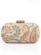 Elegant Kalki long embroidered clutch by THE TAN CLAN with intricate embroidery and a sleek, stylish design for special occasions.