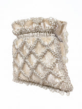 Rooh White Sequined Tasselled Potli bag by THE TAN CLAN featuring white sequins and decorative tassels for special occasions.