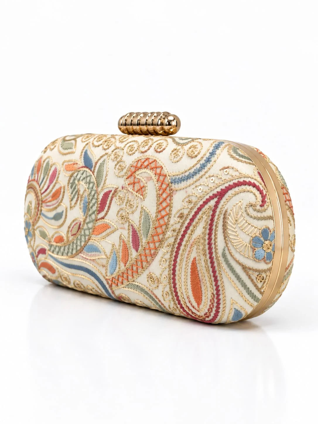 Kalki long embroidered clutch by THE TAN CLAN featuring intricate embroidery and a sleek, elegant design.