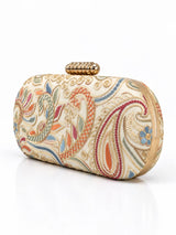 Kalki long embroidered clutch by THE TAN CLAN featuring intricate embroidery and a sleek, elegant design.