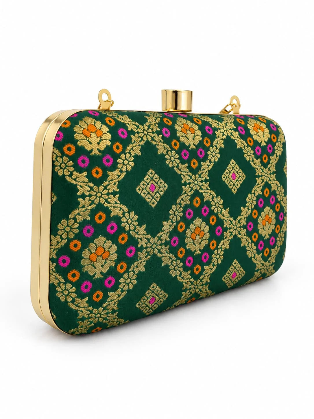 Dark green box clutch purse by THE TAN CLAN, featuring a sleek, minimalist design with a secure clasp closure.