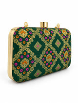 Dark green box clutch purse by THE TAN CLAN, featuring a sleek, minimalist design with a secure clasp closure.