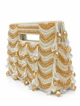 Lara White Handcrafted Beaded Bag by THE TAN CLAN featuring intricate beadwork and a compact, stylish design.