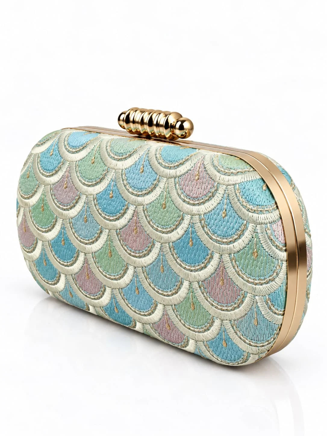 Veda Long Embroidered Clutch by THE TAN CLAN featuring intricate embroidery and a sleek, elegant design for evening occasions.