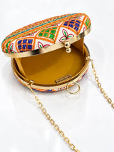 Multicolor round clutch bag by THE TAN CLAN with a vibrant, multicolored design and compact, stylish shape.