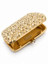 Kate Pearl Box Clutch by THE TAN CLAN featuring a chic pearl-embellished design with a structured rectangular shape.