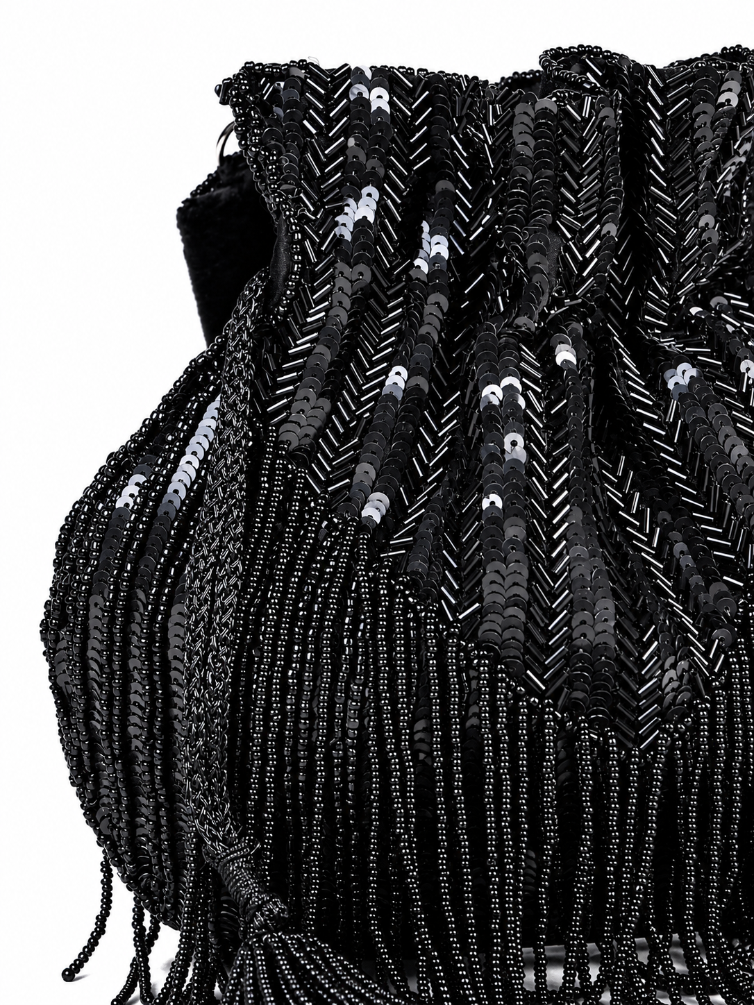 THE TAN CLAN Twinkle Heavy Tassles Potli with Handle - Black