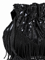 THE TAN CLAN Twinkle Heavy Tassles Potli with Handle - Black