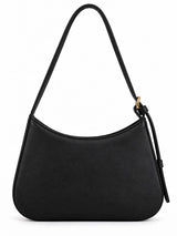 Black textured Dune baguette shoulder bag with adjustable strap and crescent shape, back view image.