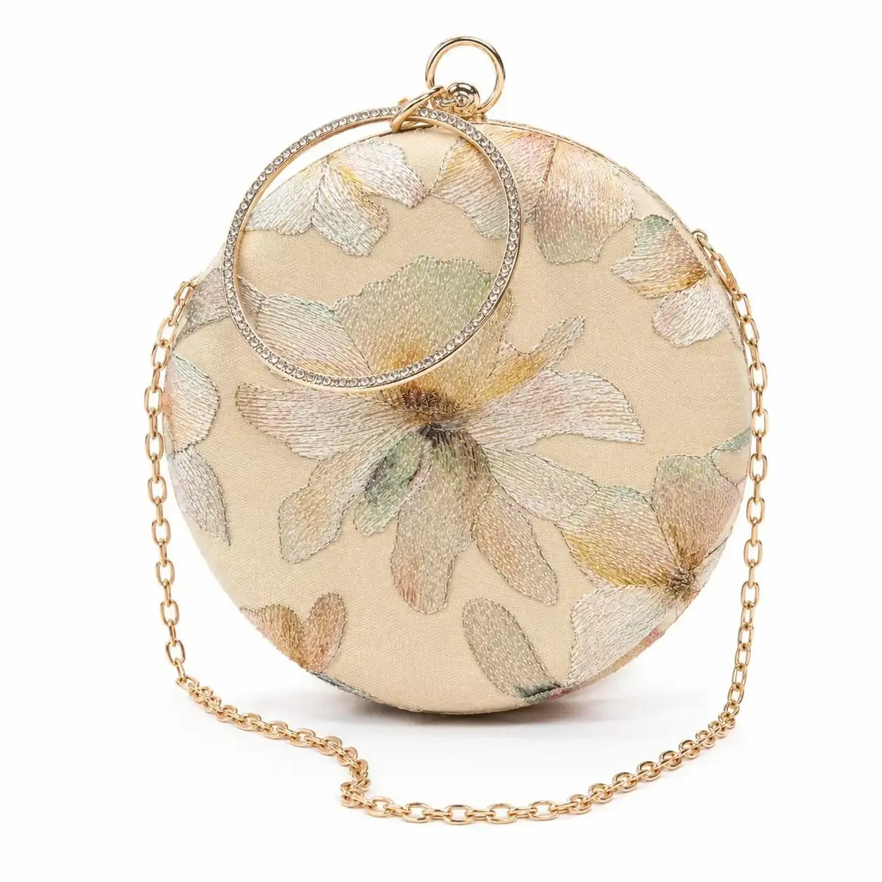 Yellow embroidered clutch bag from The Tan Clan featuring floral bloom design, with a sleek and stylish appearance.
