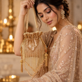 THE TAN CLAN Twinkle Heavy Tassles Potli with Handle - Gold DBP