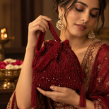 Rosa Potli Bag with Handle - Red DBP