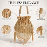 THE TAN CLAN Twinkle Heavy Tassles Potli with Handle - Gold DBP