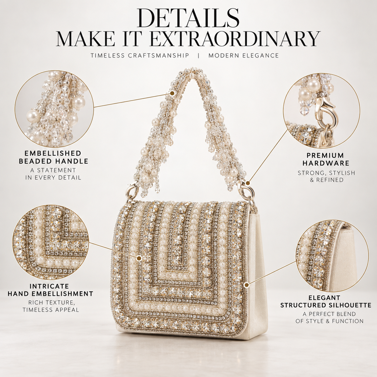 Nysa White Mini Bag with Embroidered Handle DBP