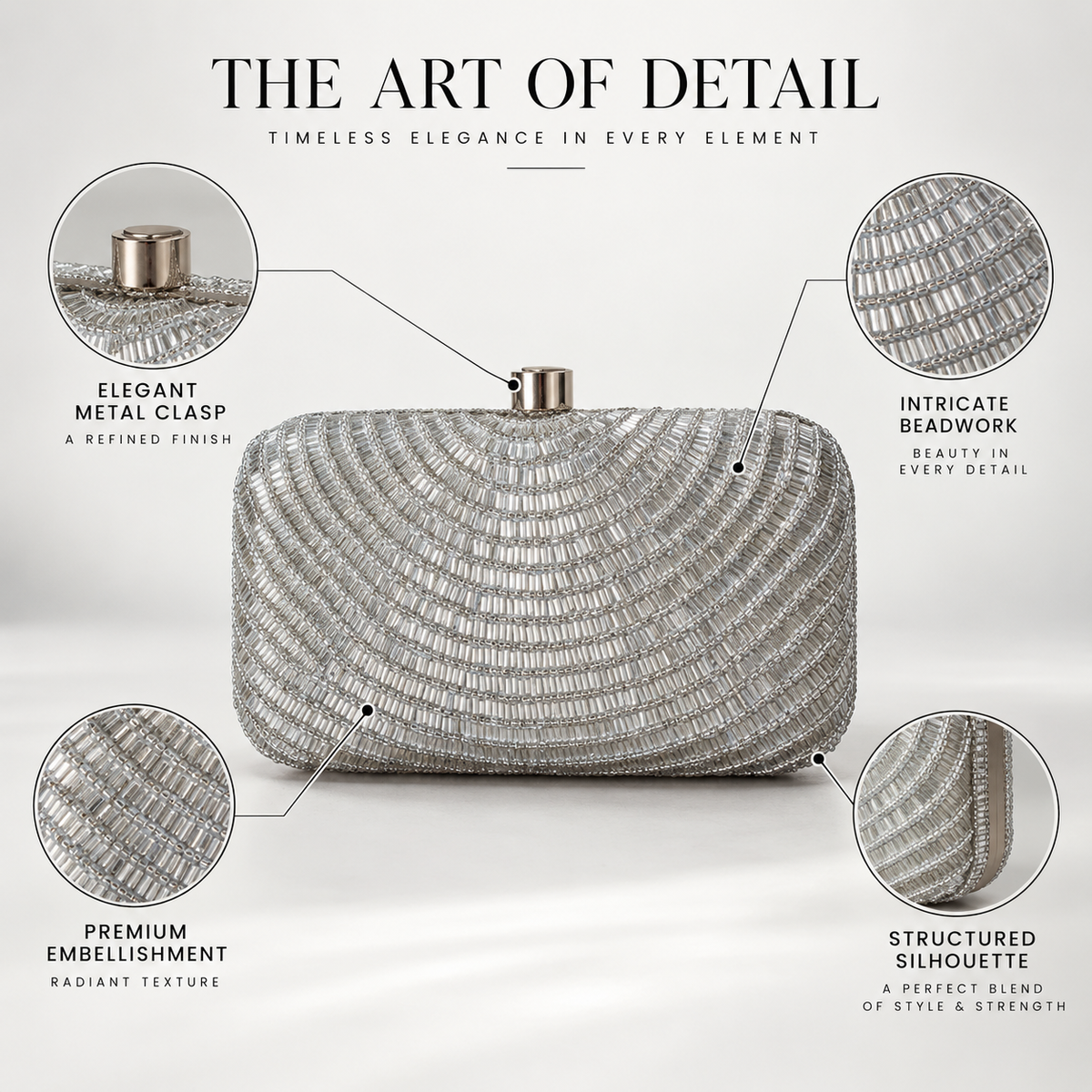 Glitz Silver Hand Embroidered Party Clutch DBP